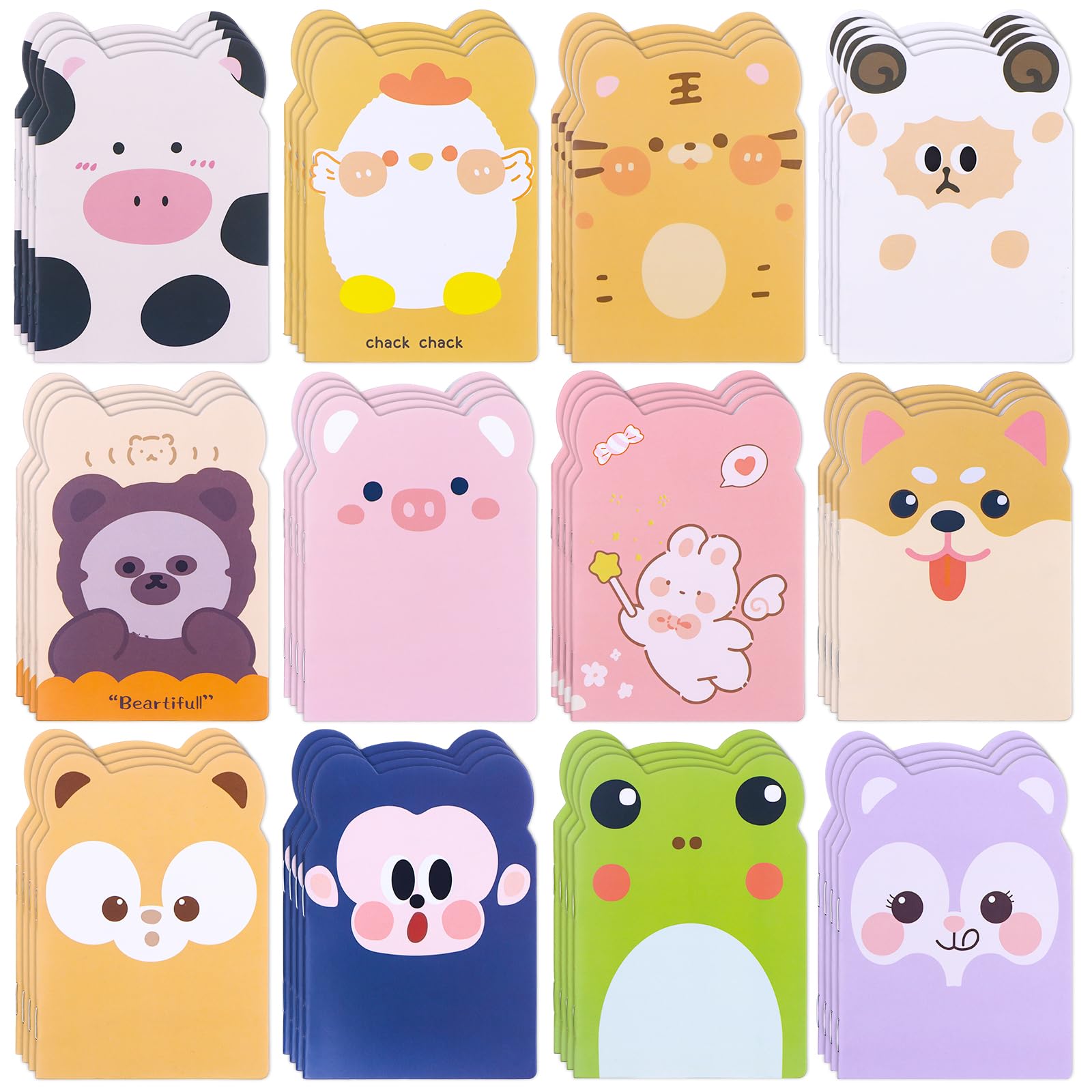 24 Packs Mini Notebooks for Students Mini Notebook Party Supply Animal Small Cute Pocketbook Bulk Cartoon Cat Dog Rabbit Bear Monkey Themed for Classroom Prizes Gift Back to School Rewards