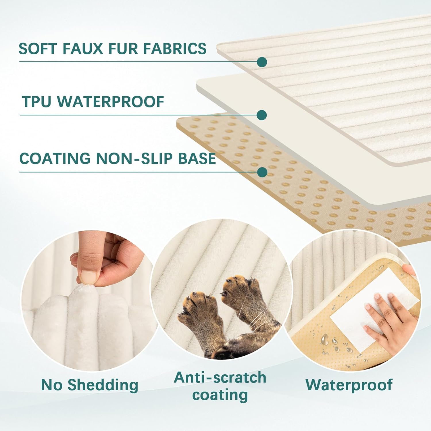 FUANGUI Ottoman Cover Square,Waterproof Thick Slipcover for Living Room, Washable Storage Footstool Furniture Protector for Dogs, Pets,with Nonslip Elastic Bottom, Off-White, Medium