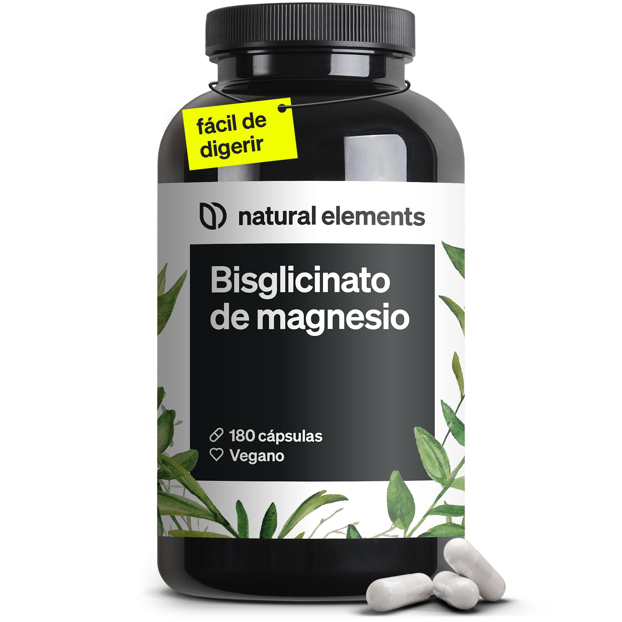 Glicinato de magnesio - 300 mg de magnesium elemental/dosis diaria - suministro para 2 meses con 180 cápsulas - magnesio quelado - inocuo para el estómago, vegano, de alta dosificación
