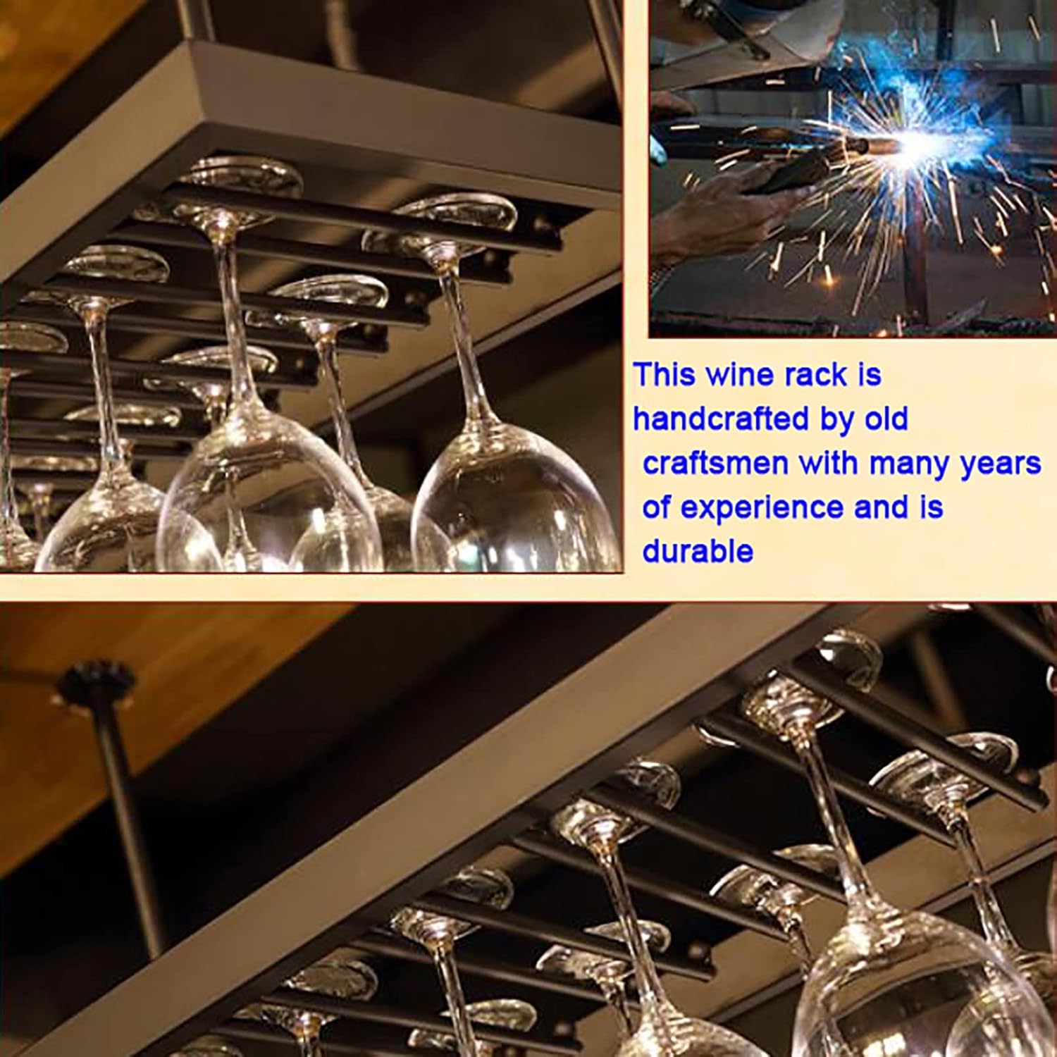 Hanging Wine Glass Holder Ceiling Black Stemware Rack,Adjustable Height,Vintage Iron Wine Glass Holder,Champagne Cup Holder Decorative Shelf,for Bar Kitchen Restaurant Home