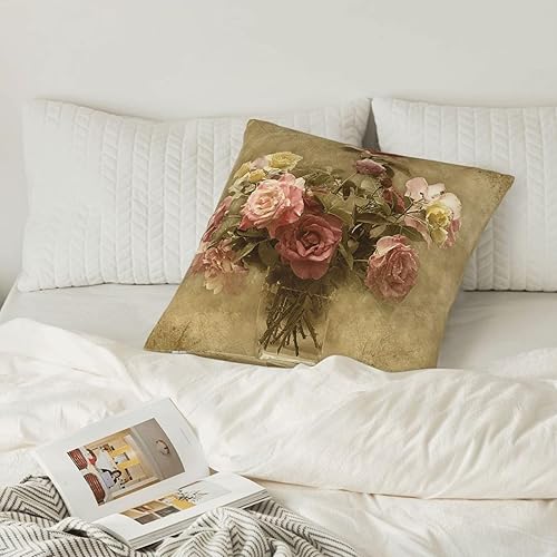 Miniatura 8 de NBFKDO Fundas de almohada decorativas de rosas Shabby Chic para sala de estar, sofá, dormitorio, casa rural, decoración del hogar, 20 x 20 pulgadas