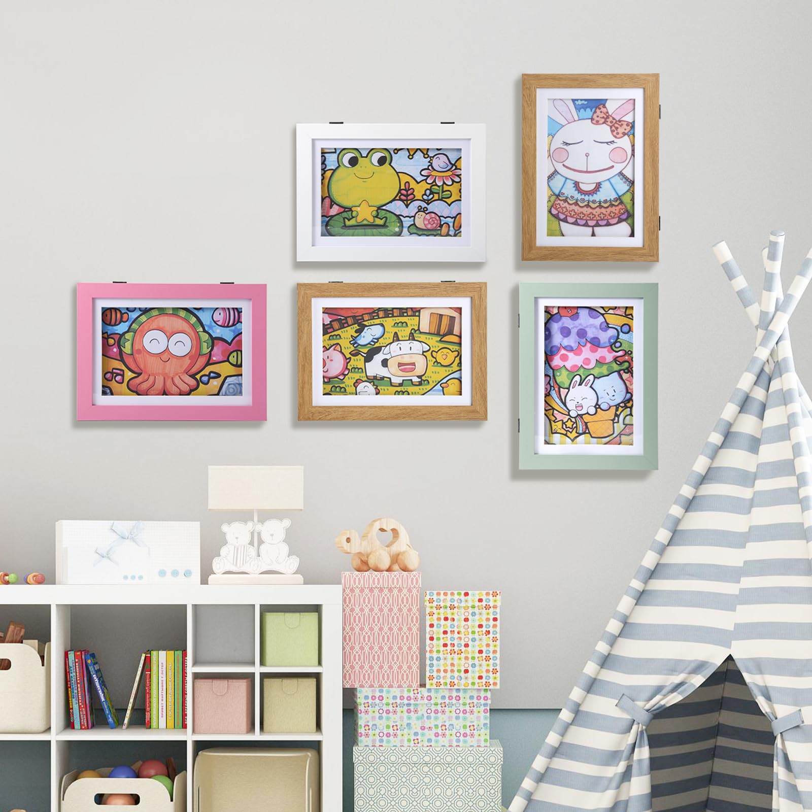 BESTOOL Frontöffnung Bilderrahmen für Kinderzeichnungen, Befüllbar Kinder Kunst Fotorahmen, Kids Art Frame Holz für A4 (Holz)