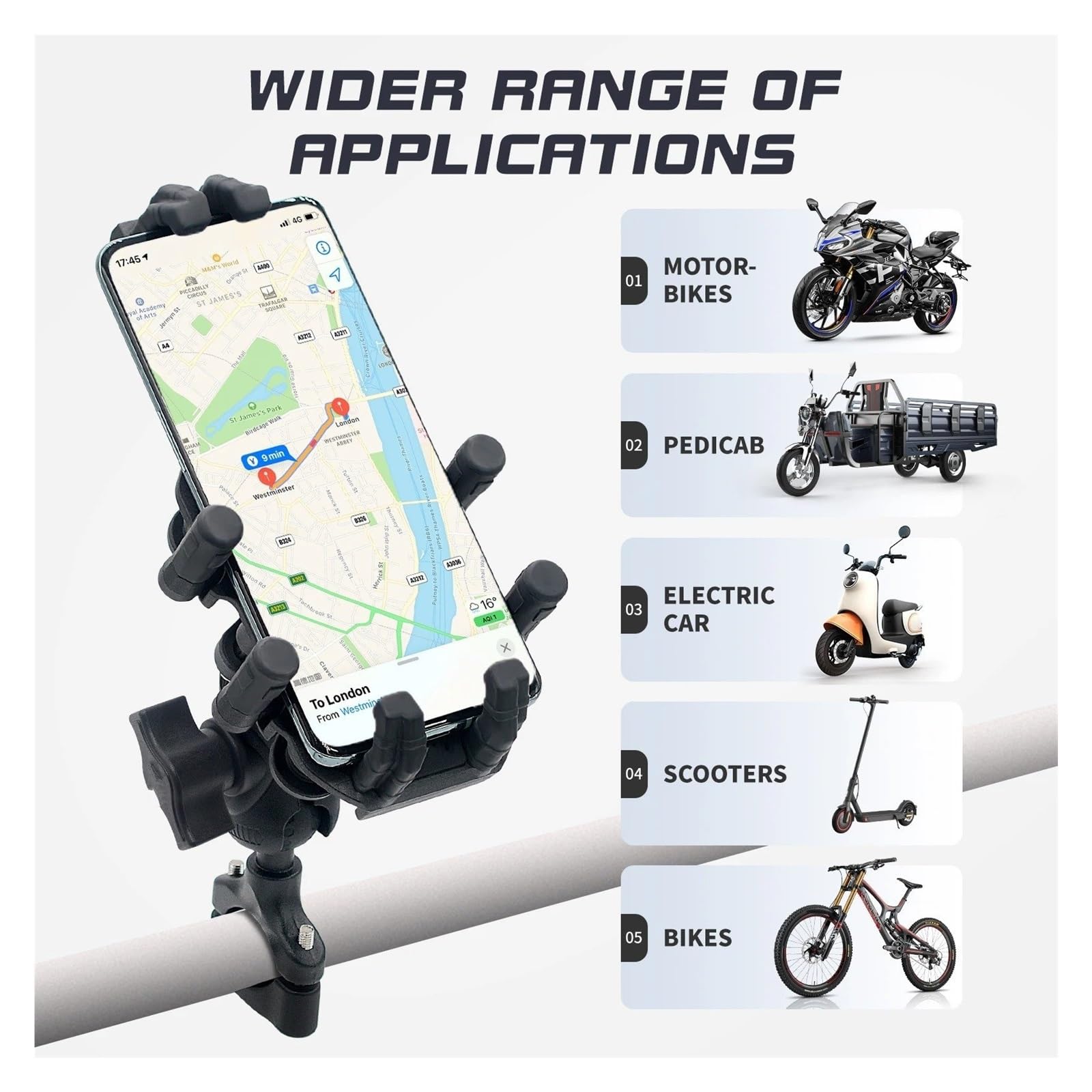 Support GPS Moto Support De Téléphone pour Moto avec Amortisseur, Rotule Réglable Et Rotative