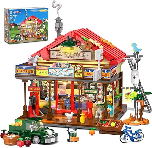 Country General Store - Juego de construcción para adultos con luces, 1709 piezas, kit de bloques de construcción de casa vintage, decoración del