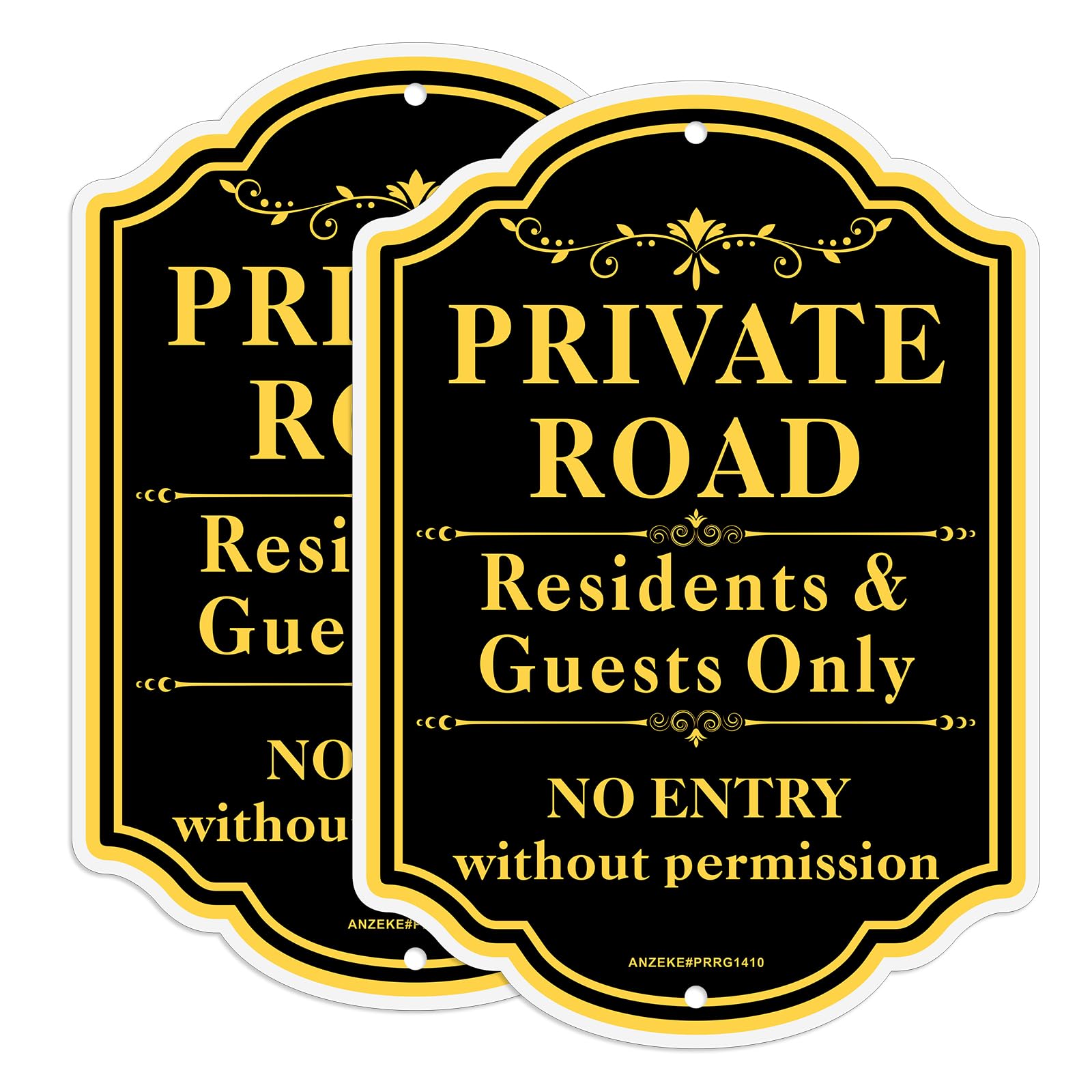 2 Pack Private Road Residents and Guests Only Sign, No Entry Without Permission Sign, Private Driveway No Trespassing Signs, 14"x10"Rust Free