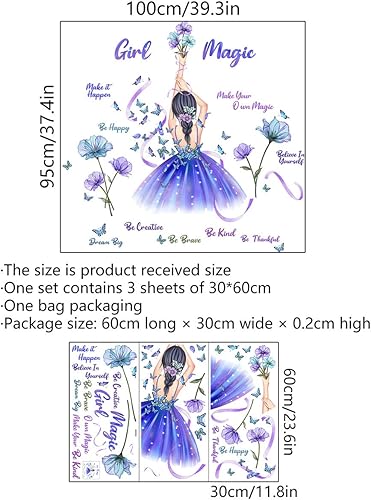 Miniatura 29 de Adhesivo decorativo para pared, diseño de luna morada, flores, mariposa, nubes, para decoración de dormitorio, sala de estar
