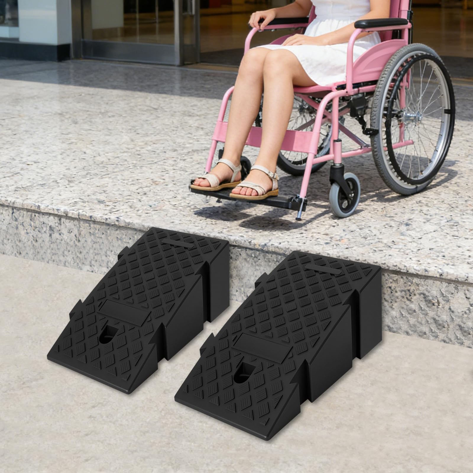 2 rampas para bordillos, rampas de taller de automóviles para escalones altos de 19 cm, rampa de bordillo, portátil, ligera, antideslizante, de plástico para carreteras, entradas de negocios