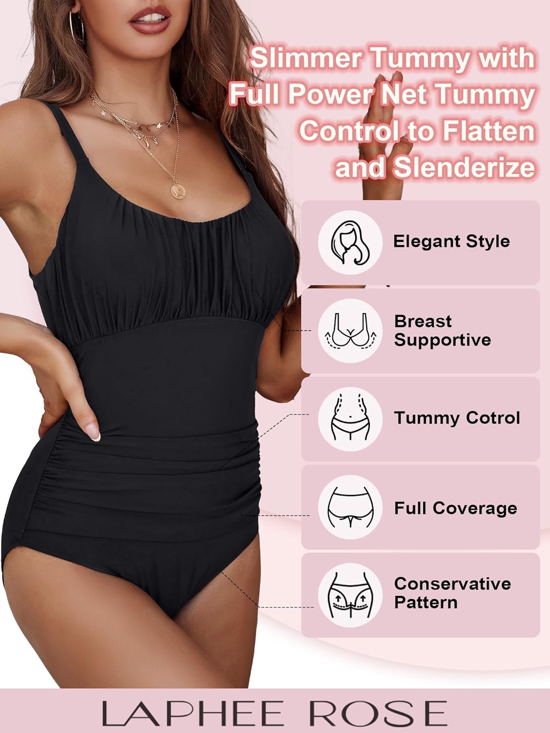 One Piece Swimsuit for Women Tummy Control Bathing Suits Ruched Swimwear - Image 5