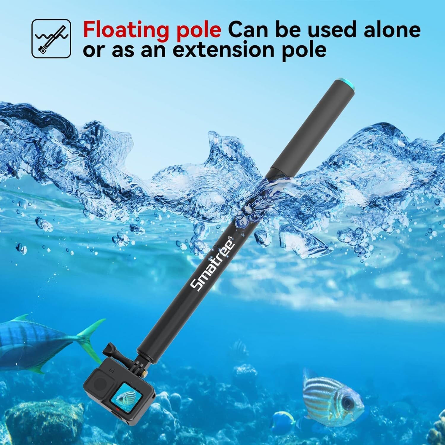 Smatree 220cm SmaPole Extendable Selfie Stick, Teleskopstange kompatibel für GoPro 13/12/11/10/9/8/7/6/5/4/3, kompatibel für Insta360, kompatibel fürDJI Osmo Action 3/2(Extended Version 17"-87")