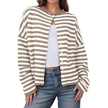 UNCLECAT Womens Striped Cardigan Long Sleeve Button Down Knit Tops
