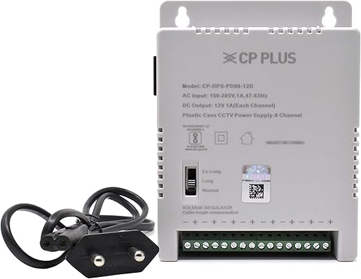 CP Plus CP-DPS-PD08-12D 12V 10Amp 8 Channel Fiber SMPS (Switched-Mode Power Supply) for CCTV Security Surveillance Camera Power Supply