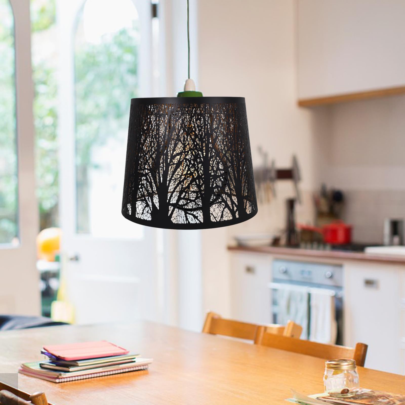 abat-jour en Métal Creux Sculpture Forêt abat-jour Rustique Cylindrique pour Lampe de Table Applique Murale ou Lampadaire Décoratif 1 Pièce Accessoire Éclairage