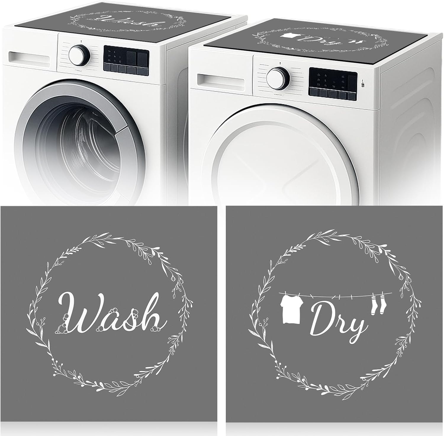 Teenyyou 2 Pcs Washer and Dryer Covers Top Protector Mat Non Slip Washing Machine Dustproof Quick Drying Protective Dust Cover Pad for Laundry Room Kitchen(26.5 x 26.5 Inch,Blackboard Bulletin)