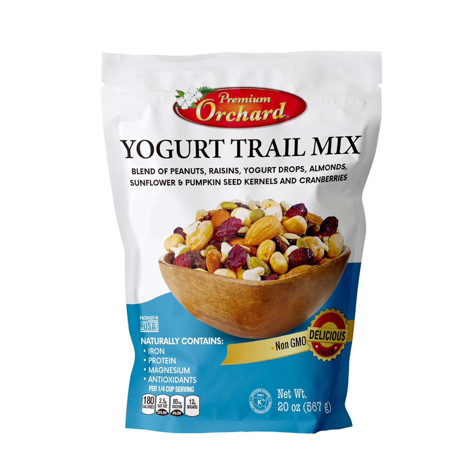 YOGURT TRAIL MIX BY PREMIUM ORCHARD - Seeds, Yogurt, Fruit and Nuts Mix - Trail Mix Bulk Blend of Mixed Nuts &amp; Dried Fruit - Healthy Snacks, High Plant Protein, Non-GMO, 20z