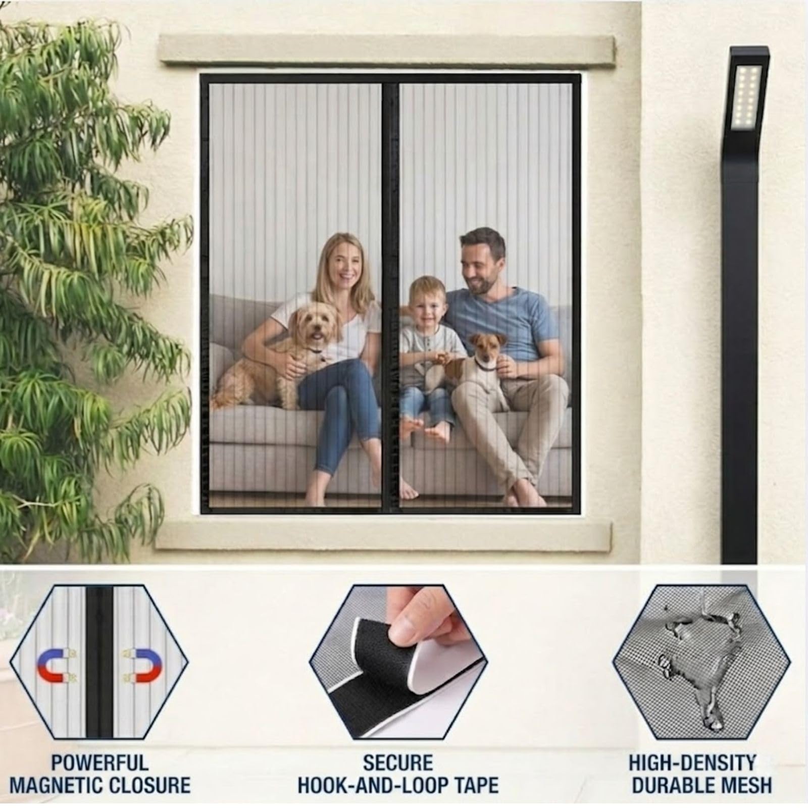 Insektenschutzgitter Fenster Magnetisch, Fliegengitters Mit Magnetverschluss Und Klettband Selbstklebend, Feinmaschiges Fliegennetz Ohne Bohren Für Haus Und Büro, Schwarz
