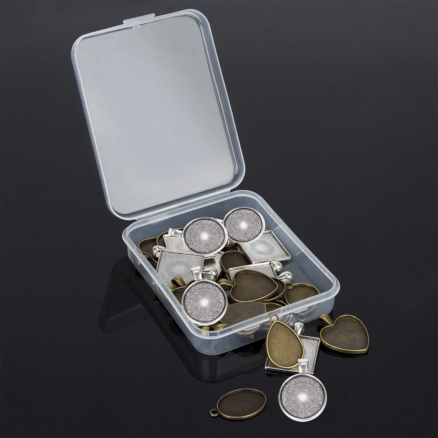 Kit de moldes de joyería de resina para hacer bandejas colgantes con 30 colgantes de metal de 5 estilos y 1 molde de fundición de epoxi de silicona para colgantes, manualidades, regalos de 8