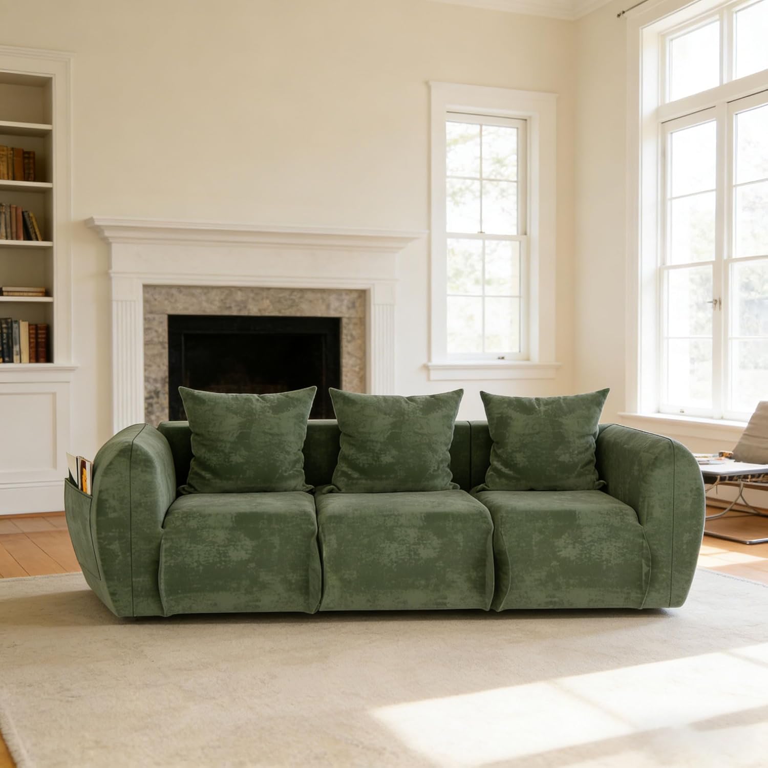 92.52″ Boneless Couch - Modular Cloud Couch Sectional Sofa with Deep Seat, No Assembly Required Memory Foam Comfy Couches for Living Room, Bedroom & Small Spaces, Upholstered Lounge Sofa (Green)
