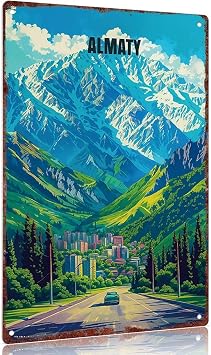 Almaty Travel Sign Kazakhstan Poster Vintage Tin Sign For Home Bedroom Dorm wall Decor 12x8inch