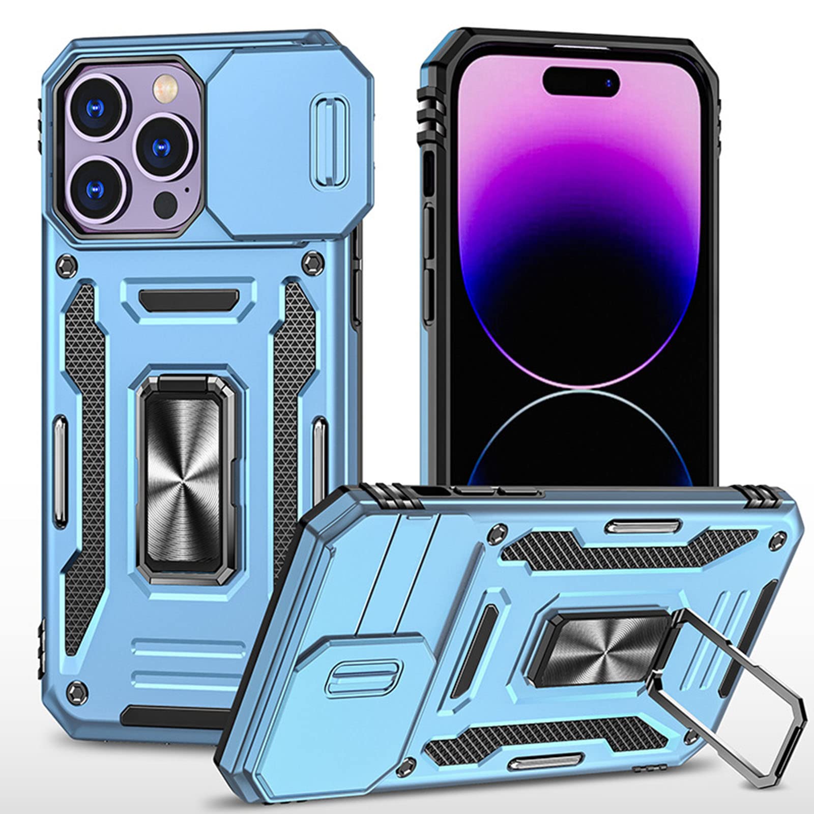 Custodia per iPhone 14/14 Pro/14 Plus/14 Pro Max, Supporto Anello Rotante a 360 Gradi Con Supporto Antiurto Anti-graffio Custodia,cover Per Telefono Antiurto,Blu,14 Pro Max 6.7''