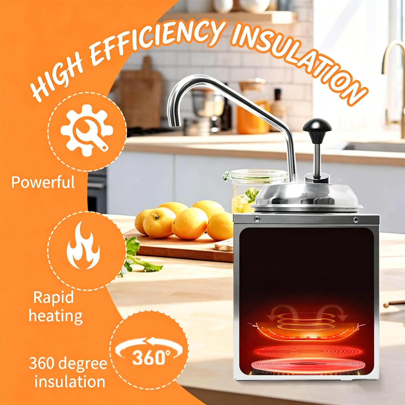 Dispensador De Queso Nacho Y Calentador De Fudge Caliente con Bomba, Ajuste De Temperatura De 30-85℃ – Calentador De Salsa De Acero Inoxidable De 2-7L para Fudge Caliente, Queso, Caramelo, Chocolate