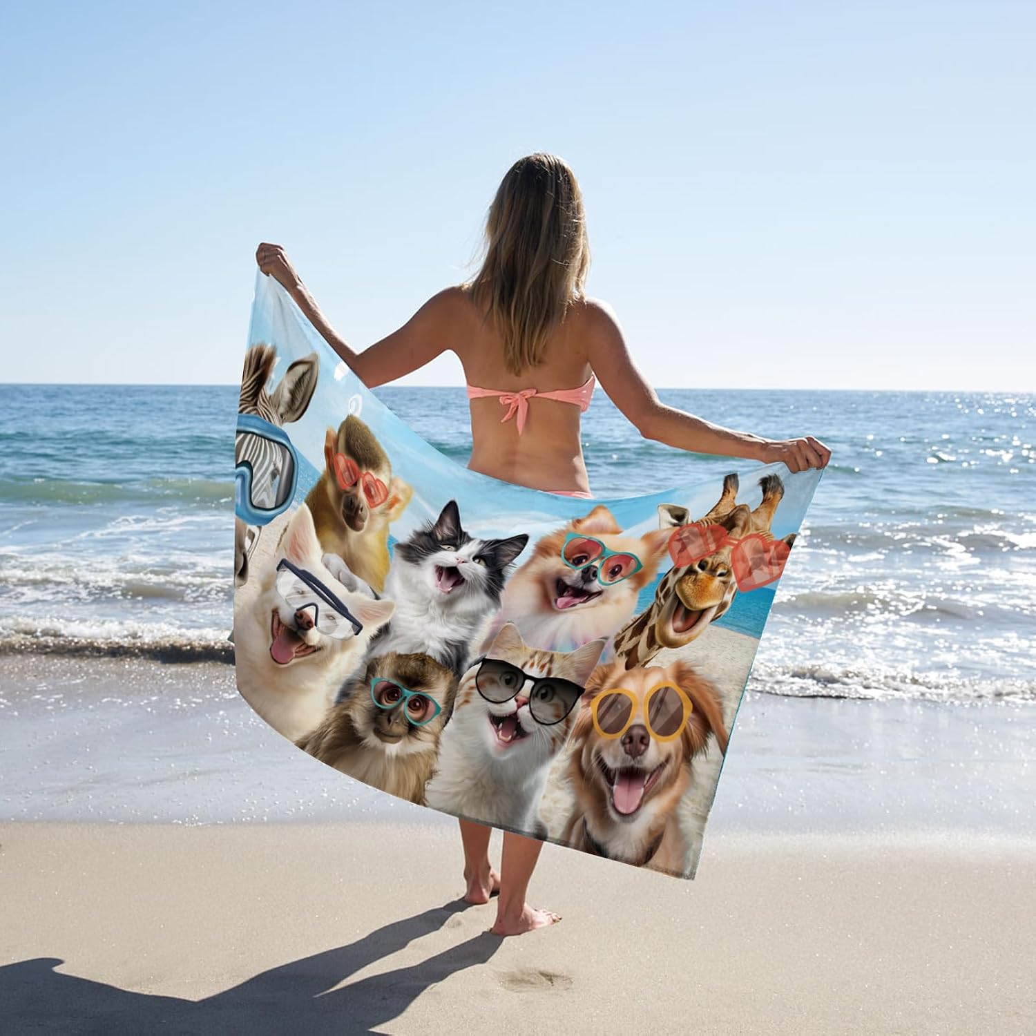 Beach Towel with Bag - Animals Selfie Design - 35x70 inches Soft Lightweight Absorbent Microfiber Bath Pool Towels for Baby Kids Boys Girls Gifts Color25-Animals