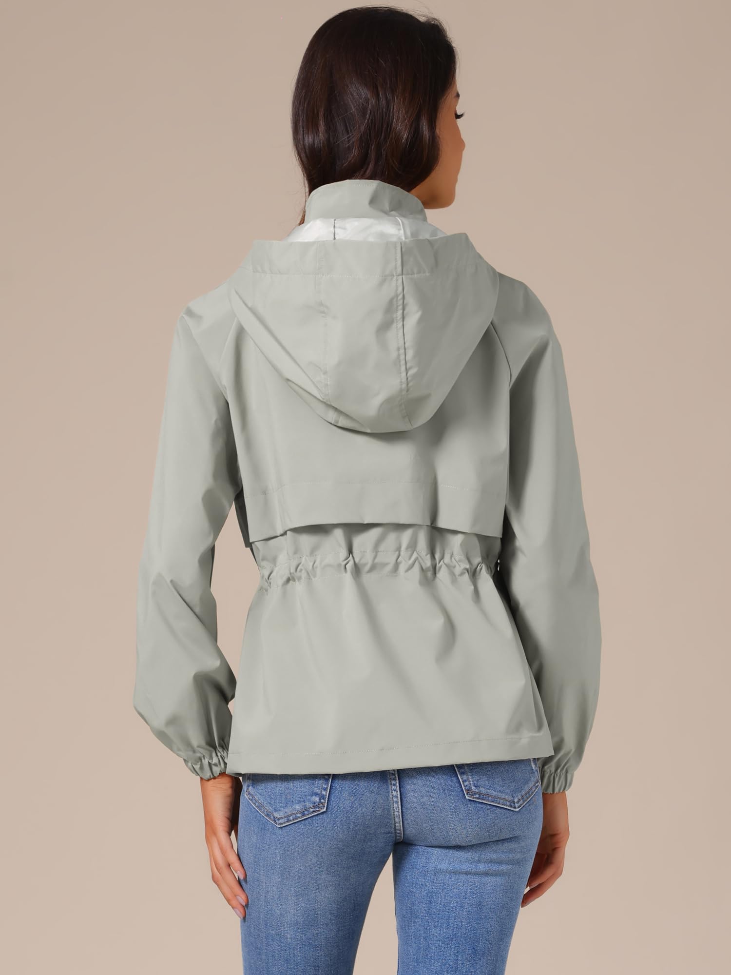 Allegra K Chaqueta impermeable con cremallera para mujer, ligera, para senderismo, cortavientos