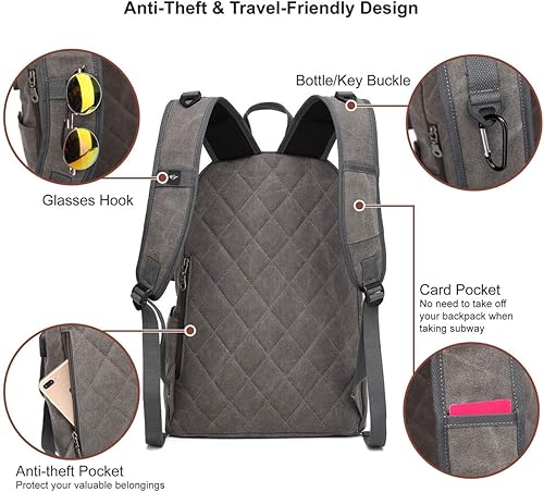 Miniatura 4 de Mochila de lona para laptop, mochila escolar impermeable con carga USB, 17.32in X 12.6in X 6.0in, Mochilas Daypack