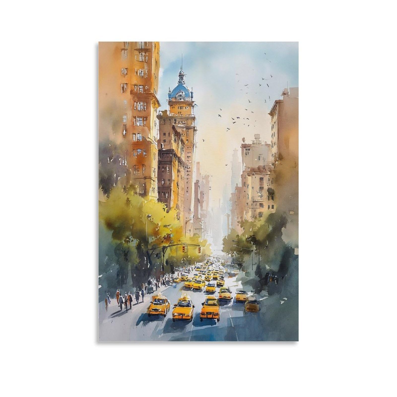 LCYNNH Brooklyn Bridge Watercolor Painting New York Travel Art 20x30inch(50x75cm) Print Home Bedroom Office Living Room Decor Canvas