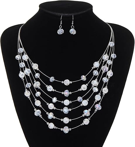 Vista 4 de Collar de cuentas de cristal para mujer, estilo bohemio, colorido, multihebra, collar y aretes para mujer, joyería de moda, regalos para mamá