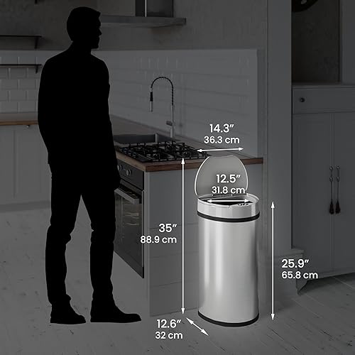 Miniatura 6 de iTouchless Cubo de basura semicircular de 13 galones con sensor de apertura extra ancha sin contacto con sistema de control de olores, cubo de