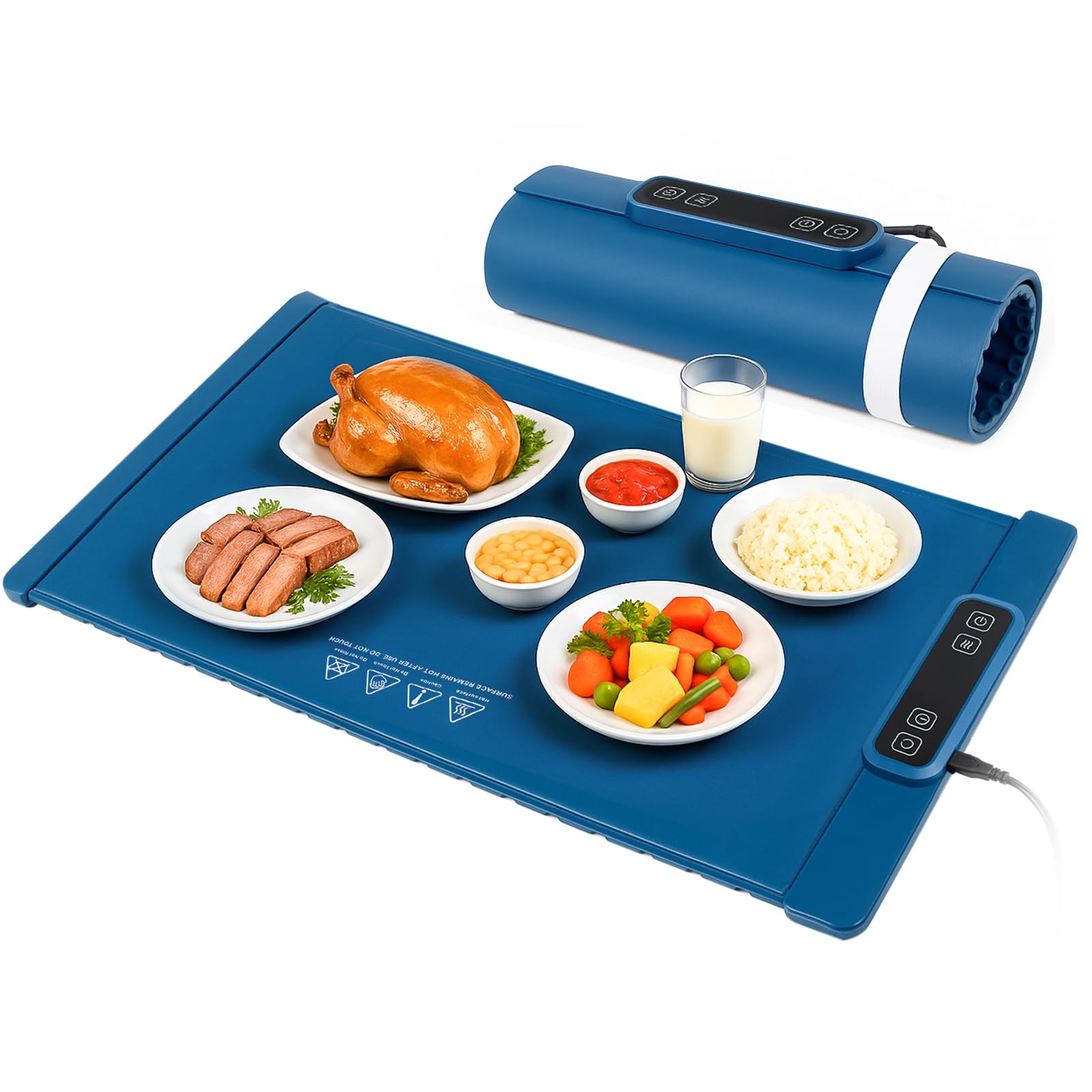 Food Warming Mat with Adjustable Temperature (60–100°C), Portable Buffet Warmer Rollable Keep Food Warm for Dining Table, Party & Family Meals 5 Heat Settings (Blue)