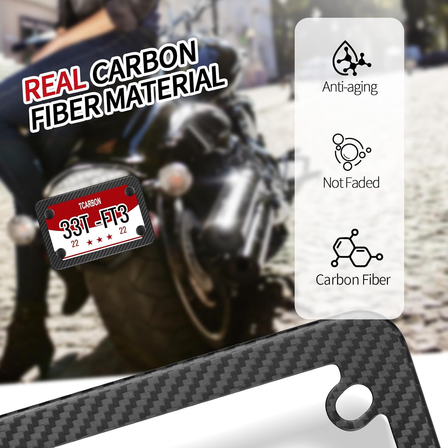 Matte Carbon Fiber Motorcycle License Plate Frame-Handcrafted License Plate Holder,License Plate Frame Cover Universal Fit for Moto Moped Motorbike Scooter Bike Tag Frames(Matte Black)