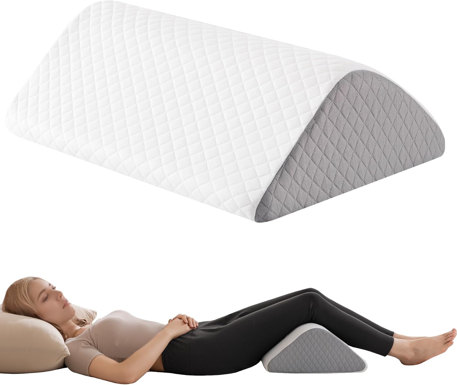 Knee Wedge Pillow 6.3'' for Post-Surgery Recovery - Leg Elevation Support for Sleep Position,Alleviating Lower Back & Hip Pain Enhancing Circulation in Ankles Legs Triangle Pillow with Removable Cover White & Dark Gray 19.7*14.2*6.3Inch