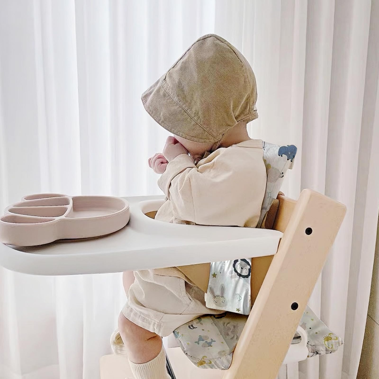 Image secondaire de GOEDCH Coussin Anti-Dérapant pour Chaise Haute Bébé: Housses Remplaçables Design Mignon en Coton Respirant, Lavable, Compatible