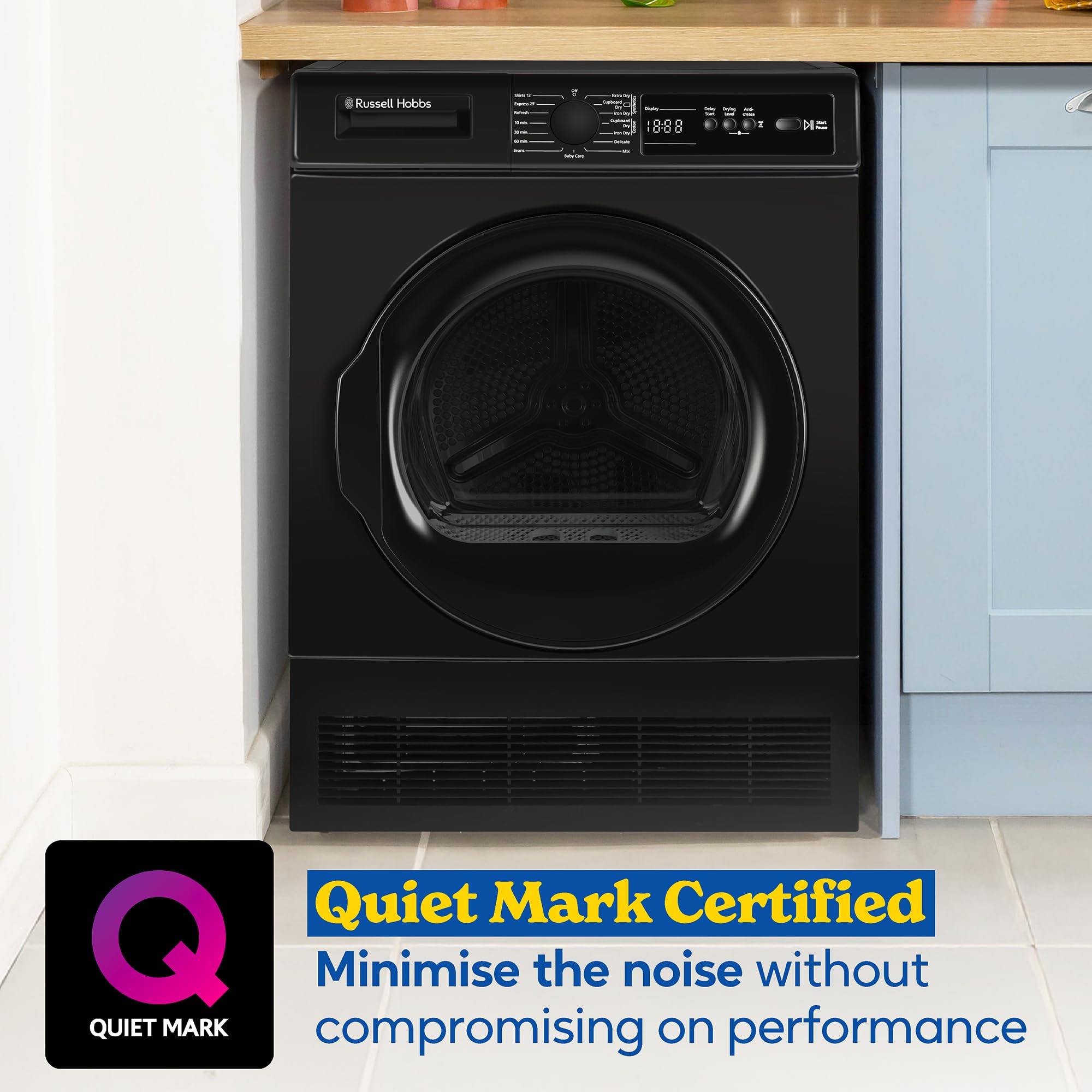 Russell Hobbs Freestanding Condenser Dryer Electric Tumble Dryer 15 Programmes 8kg Capacity 3 Heat Settings LED Display DelayStart Anti-Crease Child Lock Black Clothes Dryer RH8CTD111B - 4