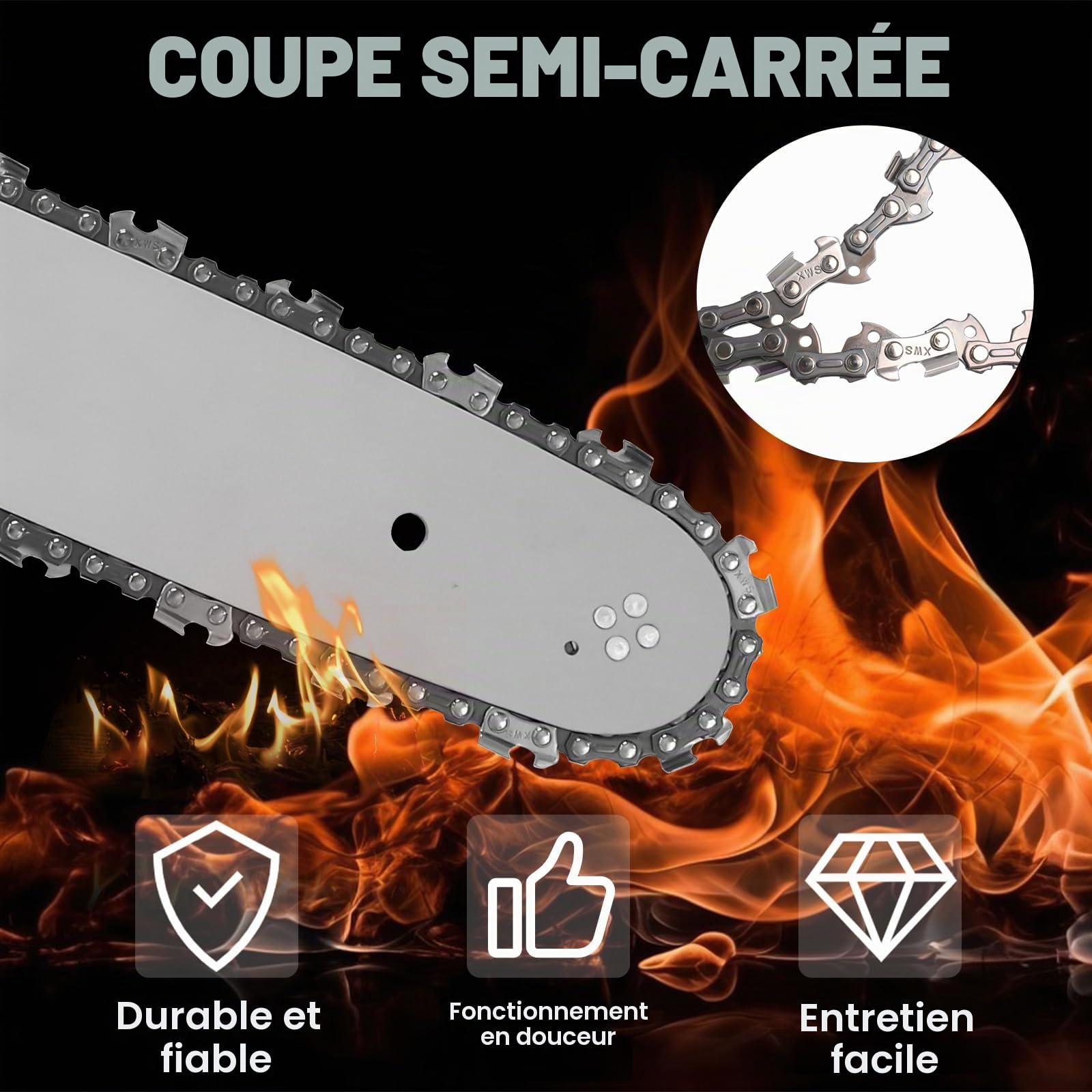 Chaînes de Tronçonneuse avec Guide 40 cm, 57 Maillons, 4 Chaînes + 1 Guide