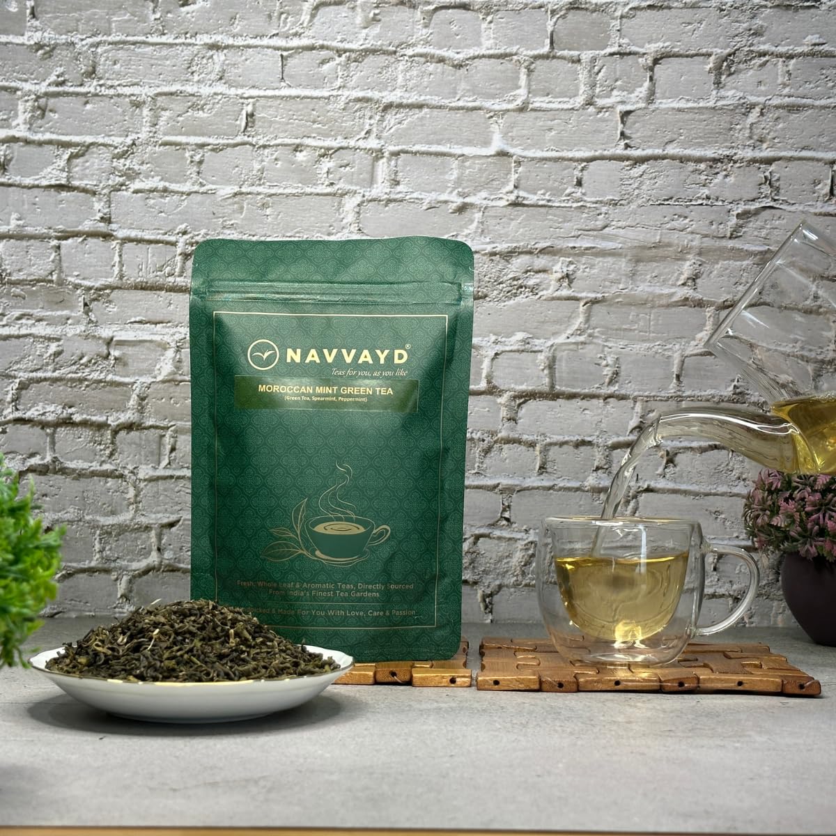 Navvayd Moroccan Mint Green Tea, Refreshing & Re Energizing With Spearmint & Peppermint, Loose Leaf - Enjoy Hot or Cold (100 Gm) - Image 4 thumbnail