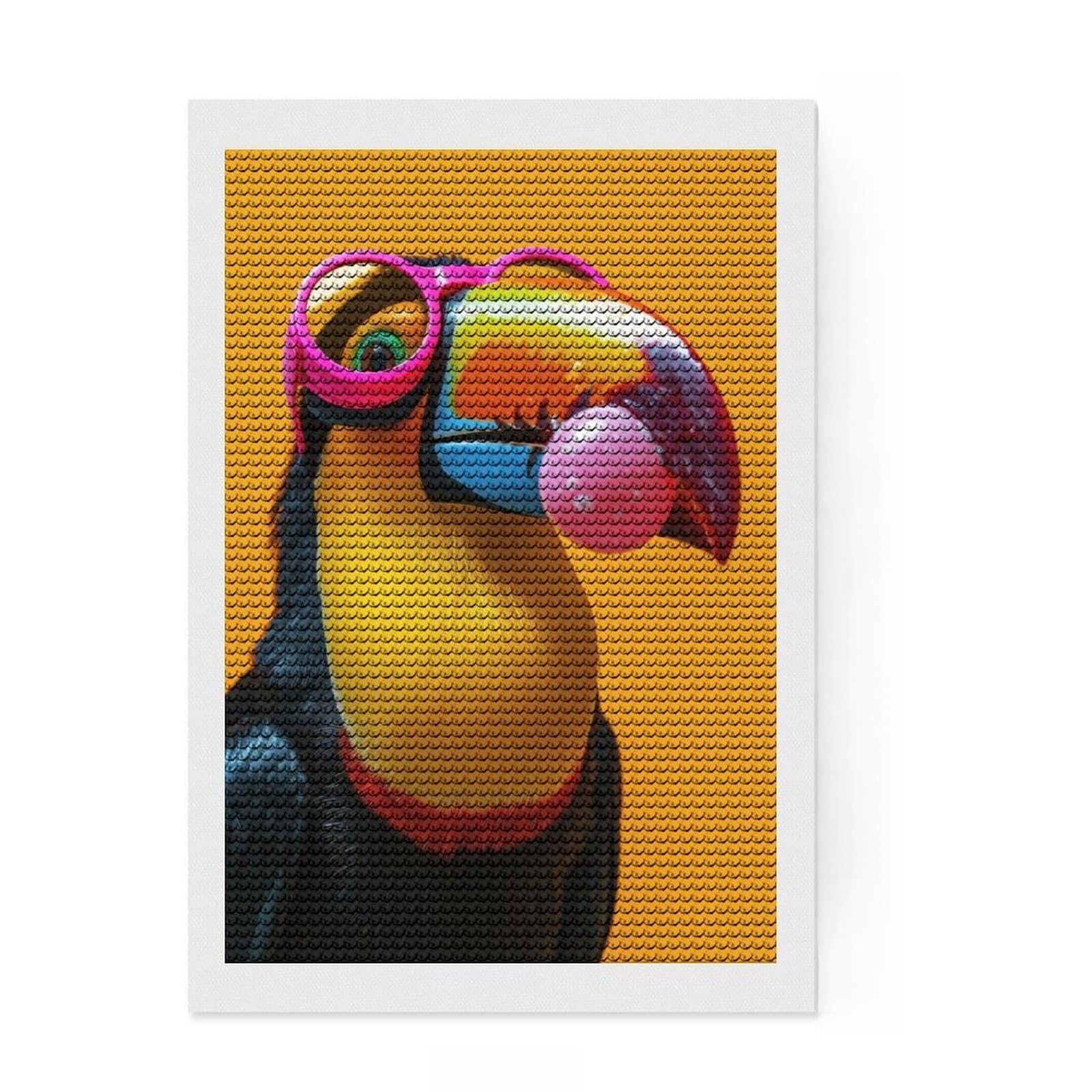 Junmoney Toucan Bubblegum Diamond Painting Set 8"x12", for Women, Stress Relief Craft, Thoughtful Present, Aesthetic Room Decor