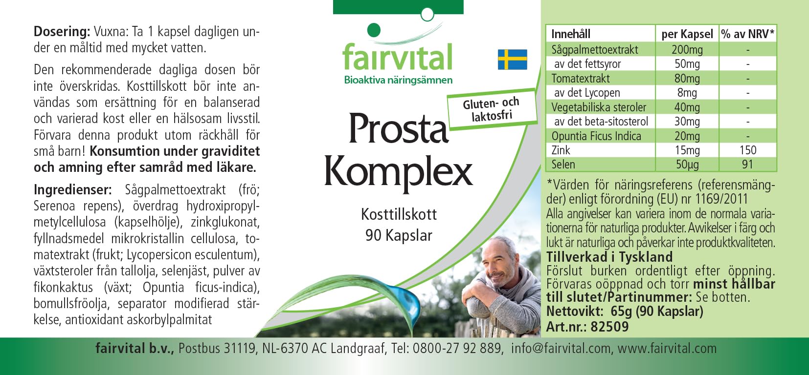 fairvital Prosta Komplex, VEGANO, ALTO DOSAGGIO, 90 capsule, con selenio, zinco, palma nana, licopene, beta-sitosterolo e opuntia