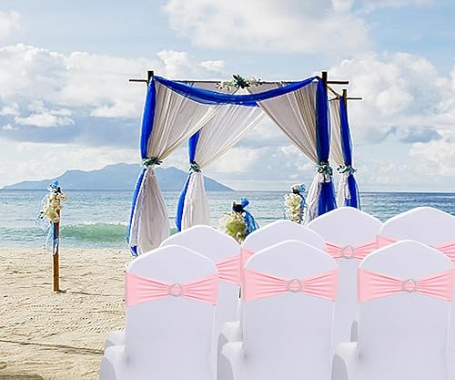 Vista 64 de Bandas negras para silla, 50 unidades, bandas elásticas de elastano con hebillas deslizantes, lazos elásticos universales para sillas para boda