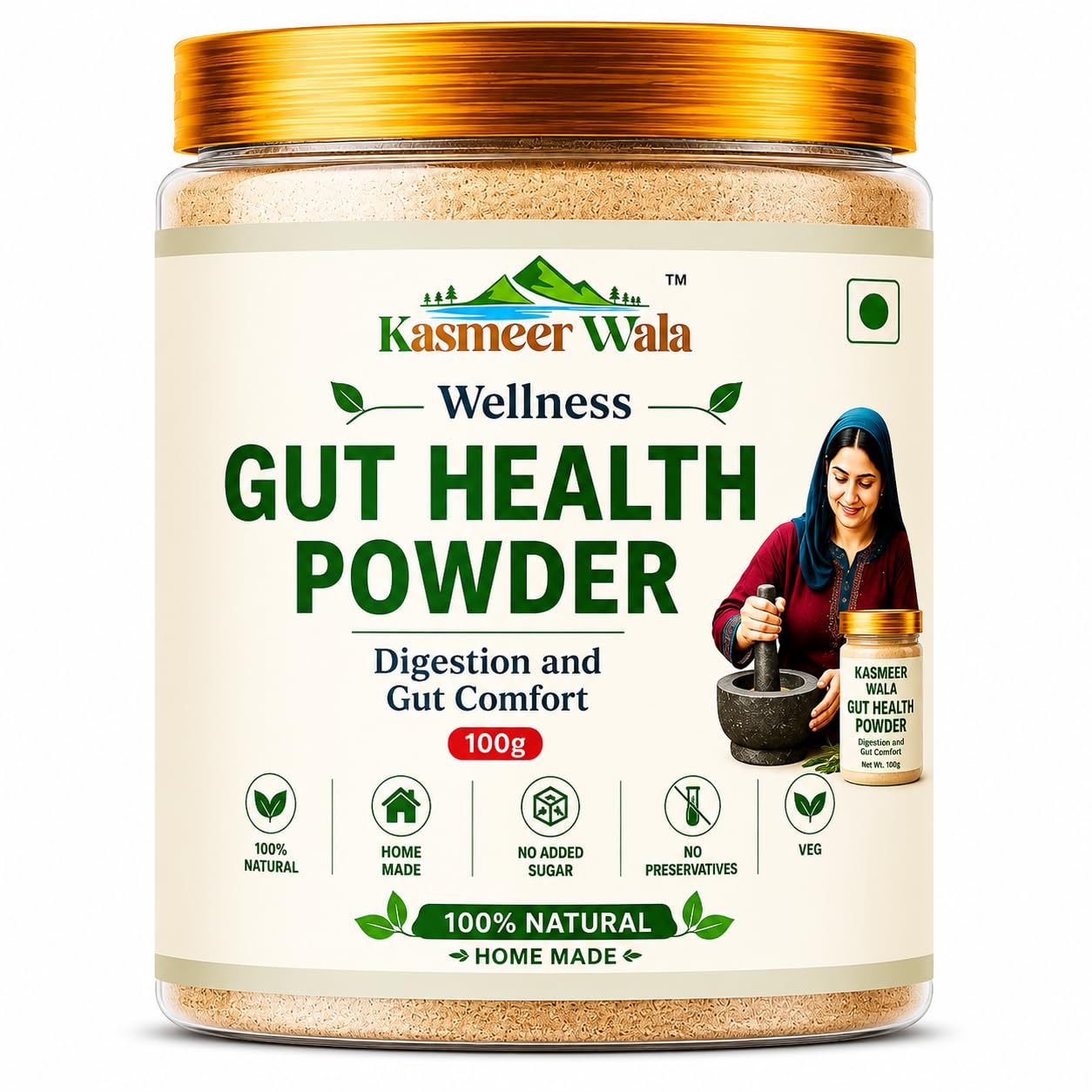 Kasmeer Wala Gut Health Powder | 100g Herbal Digestive Mix with Saunf, Ajwain, Jeera, Ginger, Mint & Saffron | Organic & Homemade (Pack of 1)-image-23