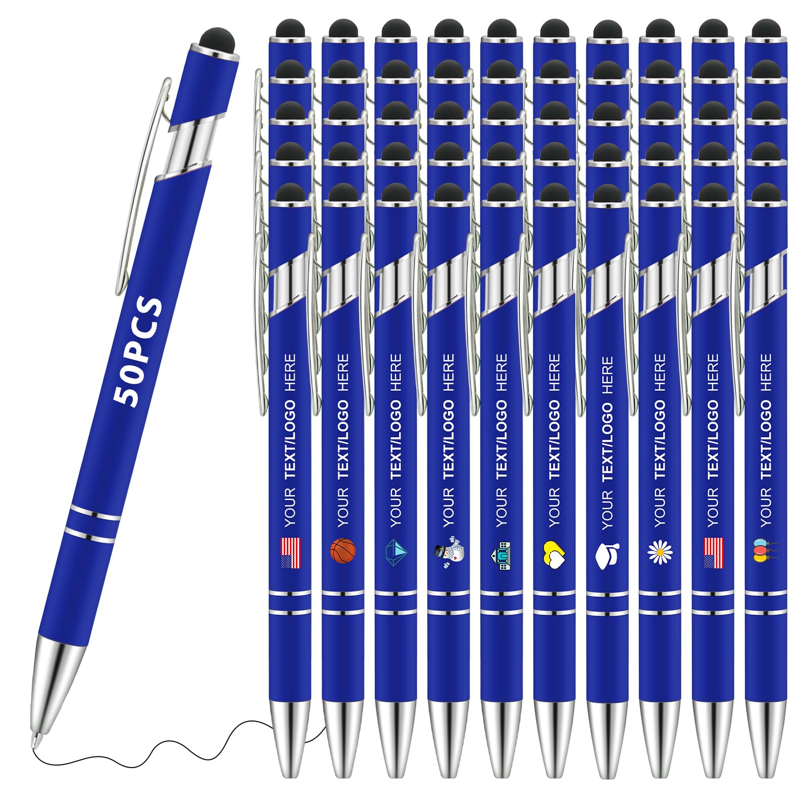 ENOMY Personalized Pens 50pcs with Stylus Custom Ballpoint Pens in Bulk Engraved with Logo Text Personalized Bulk Black Ink for Office College