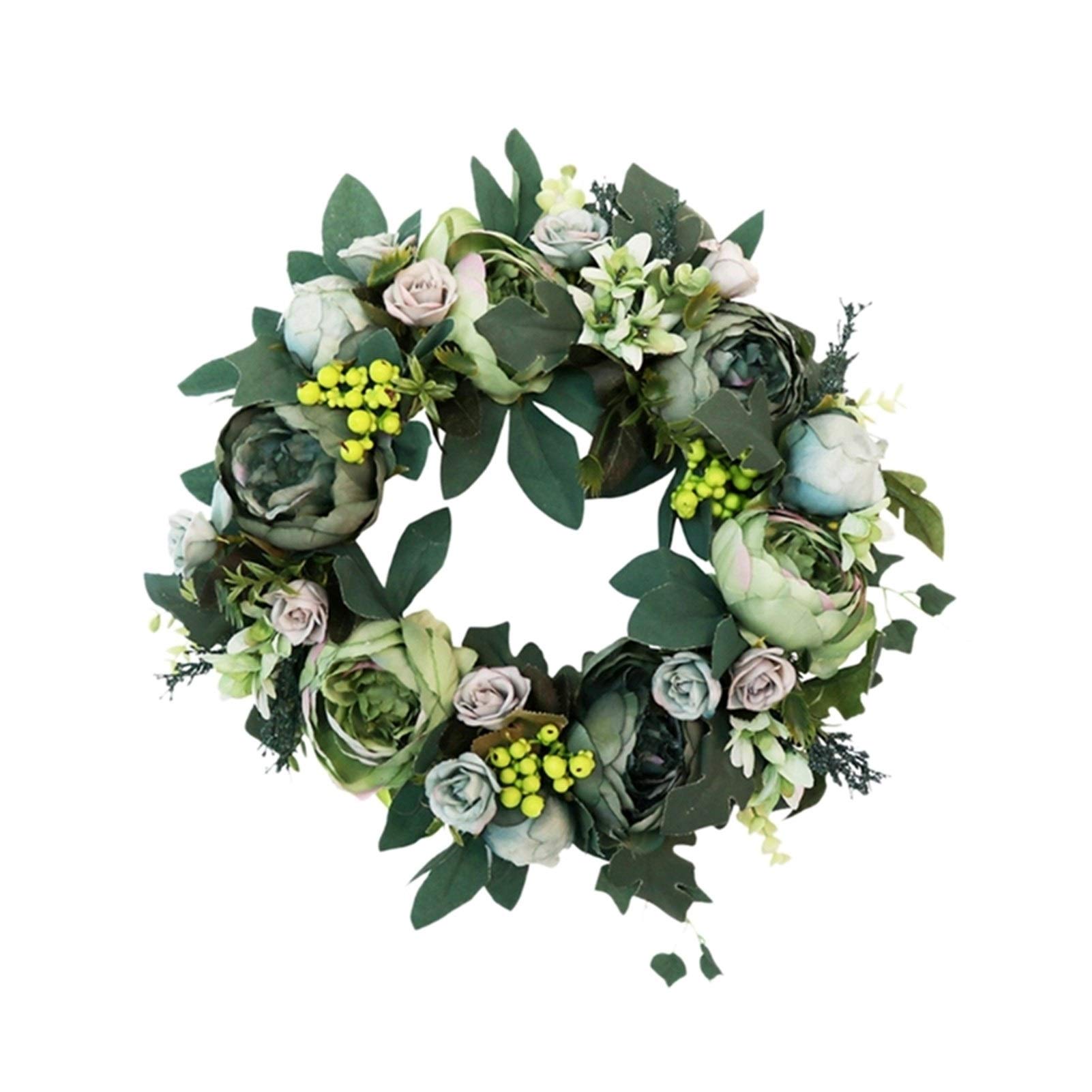 Guirlande de Noël en pivoine artificielle et feuilles vertes pour décoration murale