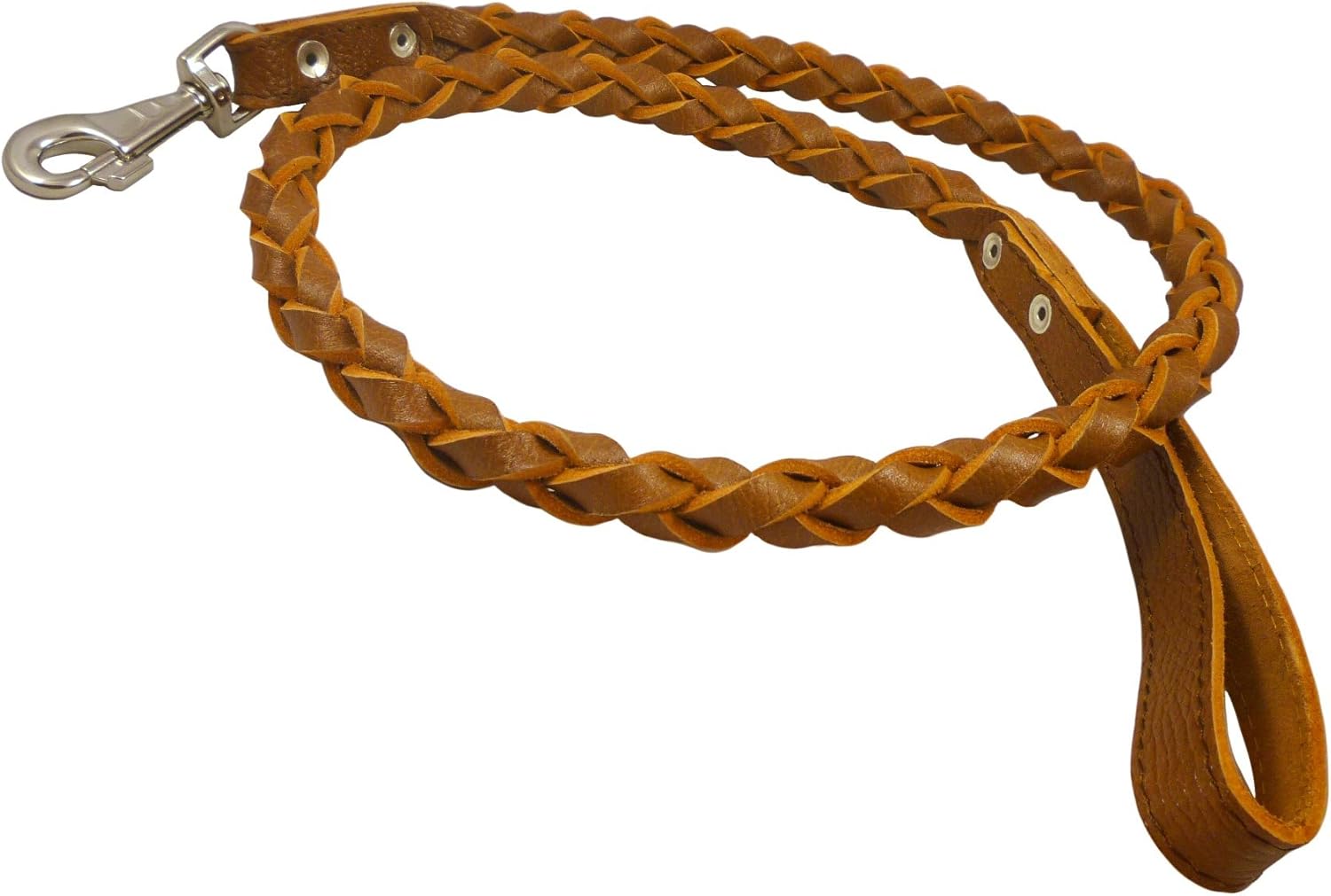 4-Thong Round Fully Braided Genuine Leather Dog Leash, 4 Ft x 3/4" (20mm) Brown, XLarge Breeds