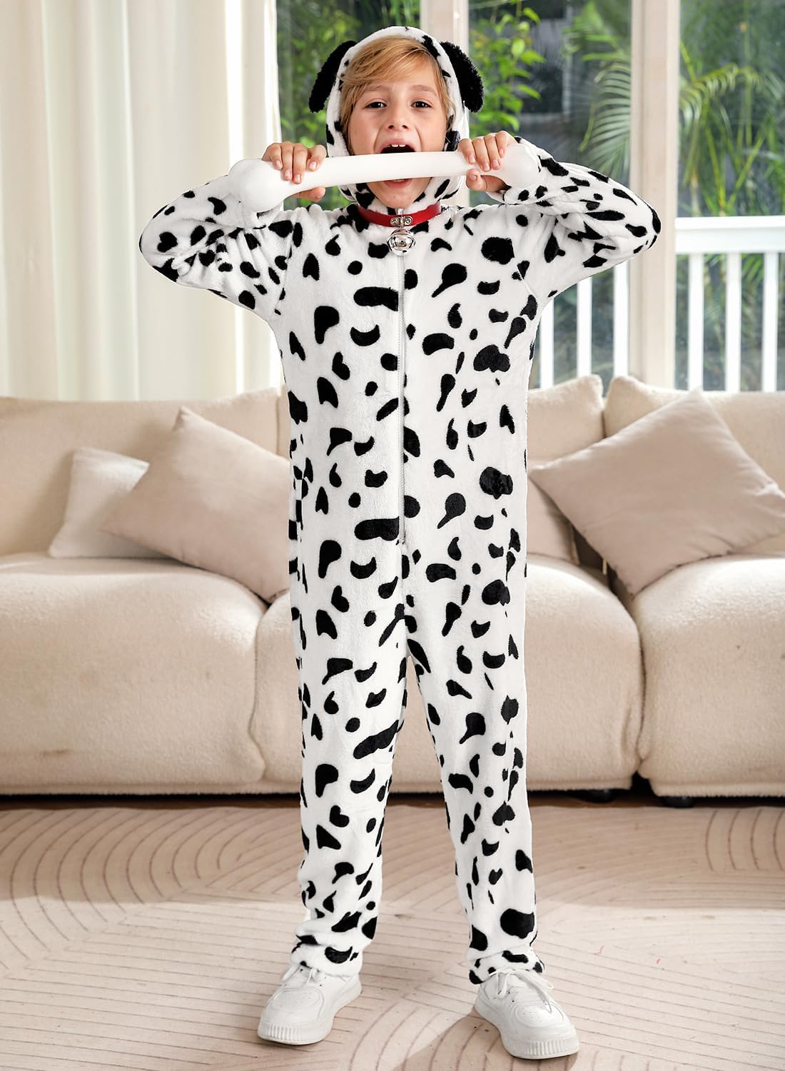 BesserBay Unisex Kids Fleece Dalmatian Costume 100 Days of School Animals Onesie with Tail 2-14 Years