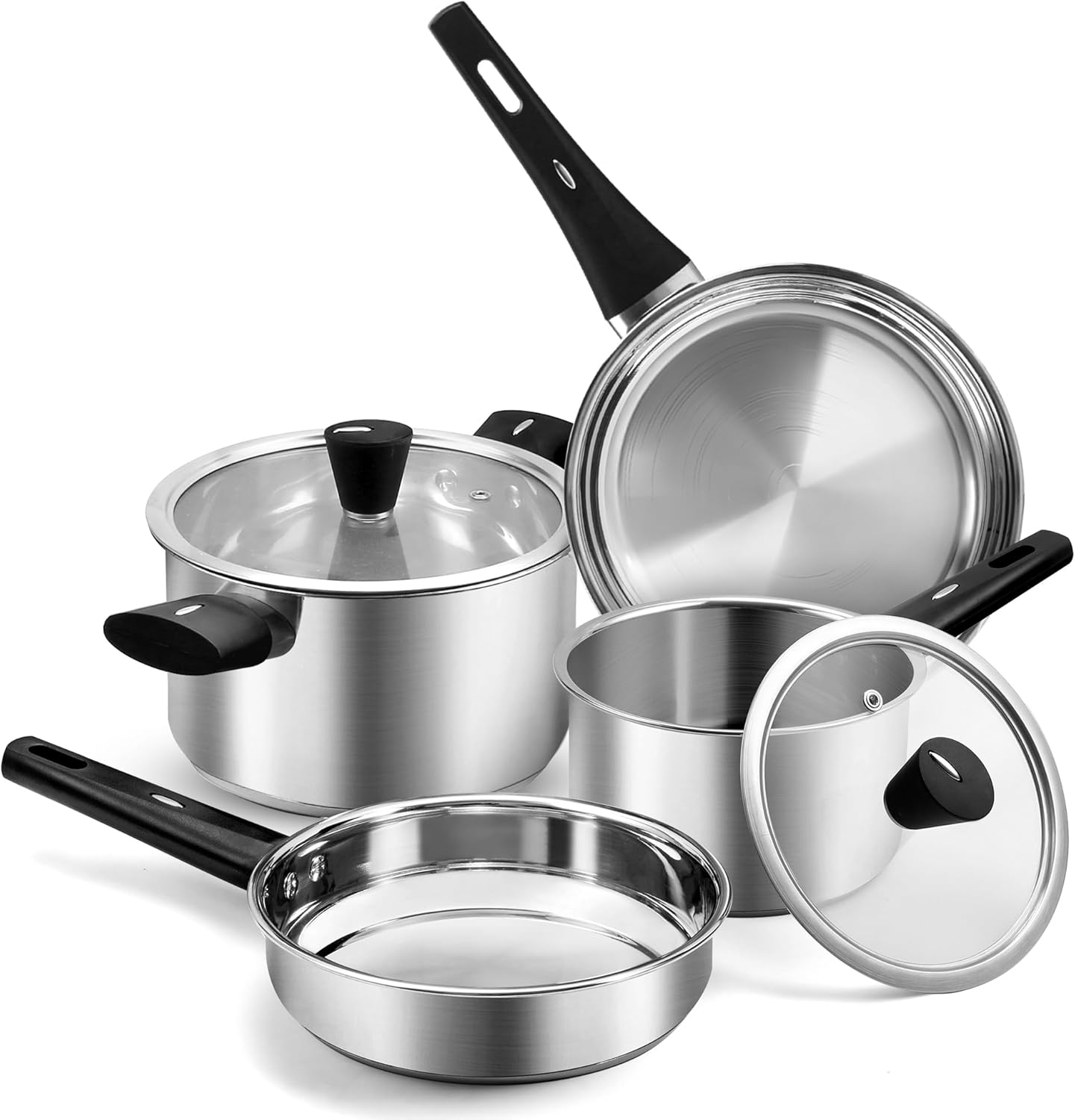 Stainless Steel Pots and Pans Set, 6-Piece Hob Pots Set & Frying Pans w/Lids Induction Kithchen Cookware Set for Healthy Cooking, Bakelite Handle, Uncoated & Easy to Clean, Suitable for All Stovetops - Amazon product rated Grade B