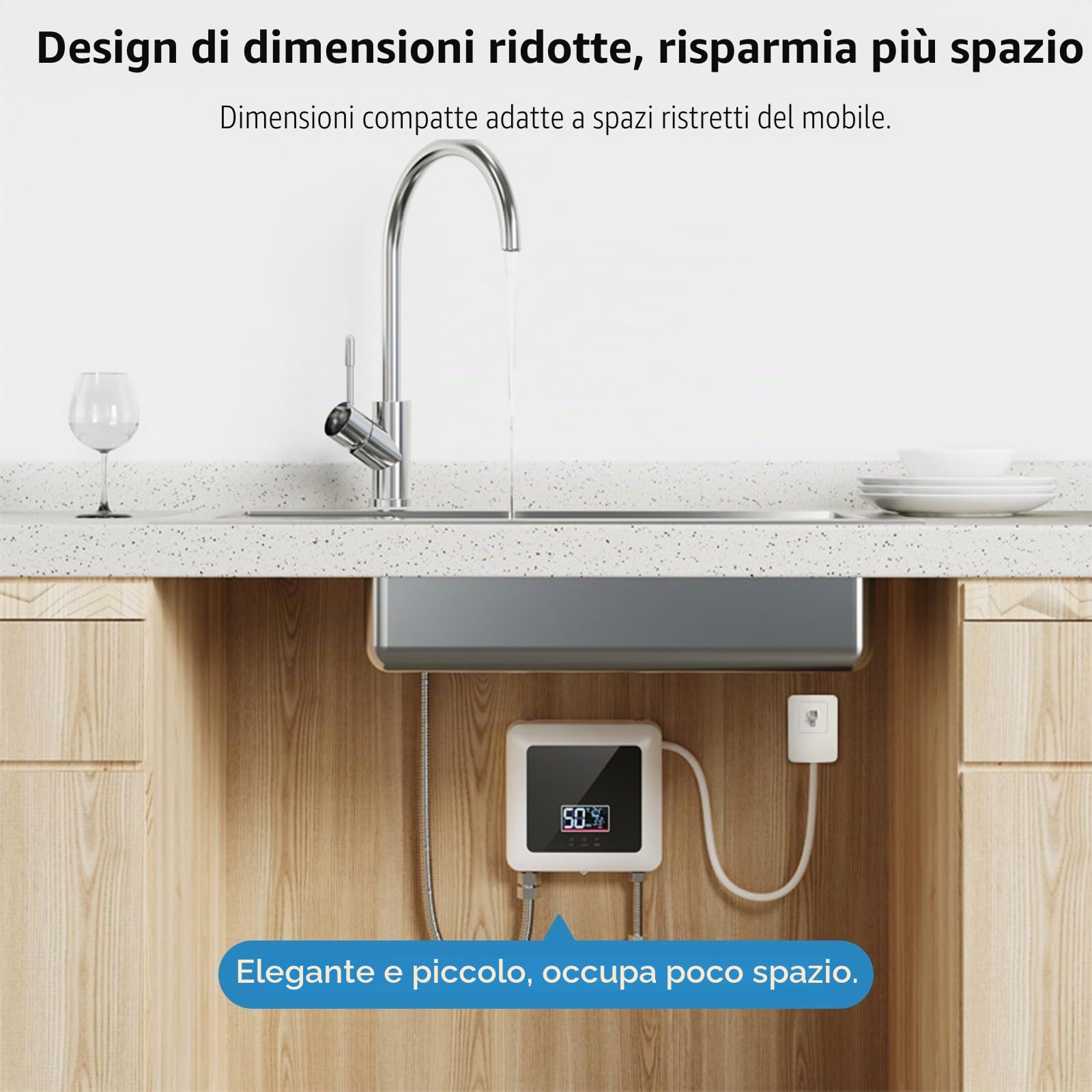 Scaldacqua istantanea elettronico, 7500 W 220V Scaldacqua | Istantaneo a Parete Mini Scaldabagno Istantaneo Elettrico con Display LED Della Temperatura, scaldabagno elettrico (White)