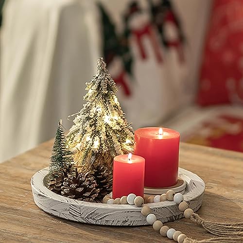 Vista 29 de Hanobe Bandeja para portavelas: Plato redondo de madera decorativo para velas, pequeño centro de mesa de granja, bandejas de pilar rústicas