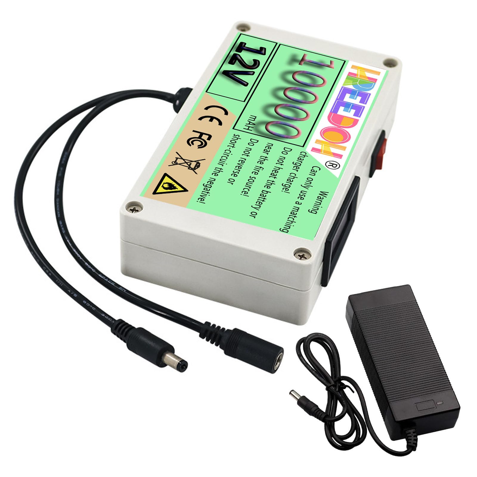 Akumulator litowy 12 V, akumulator litowo-jonowy 12 V, 10 Ah z ładowarką do urządzeń monitorujących/oświetlenia LED/głośników
