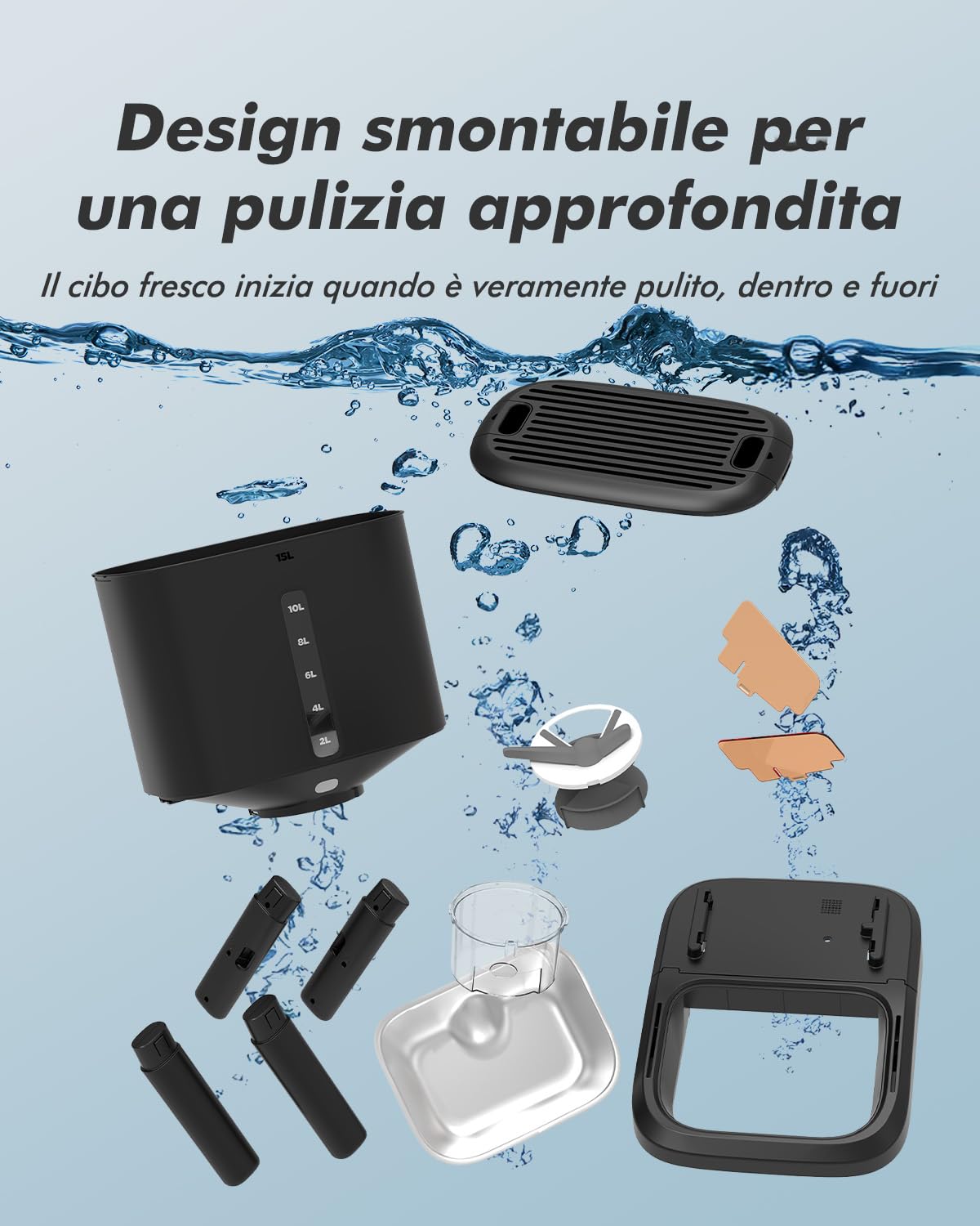 Distributore automatico cibo cani, capacità 15L, croccantini fino a 23mm